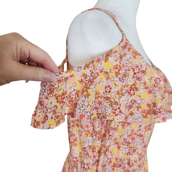 As U Wish Hi Low Cold Shoulder Tank Dress Ruffle Top Yellow Floral Large NWT - Picture 5 of 14